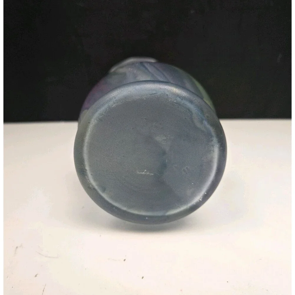 Rueven Nouveau Art Hand Painted Drip Satin Glass Vase w/ Applied Glass Swirl - Picture 9 of 11